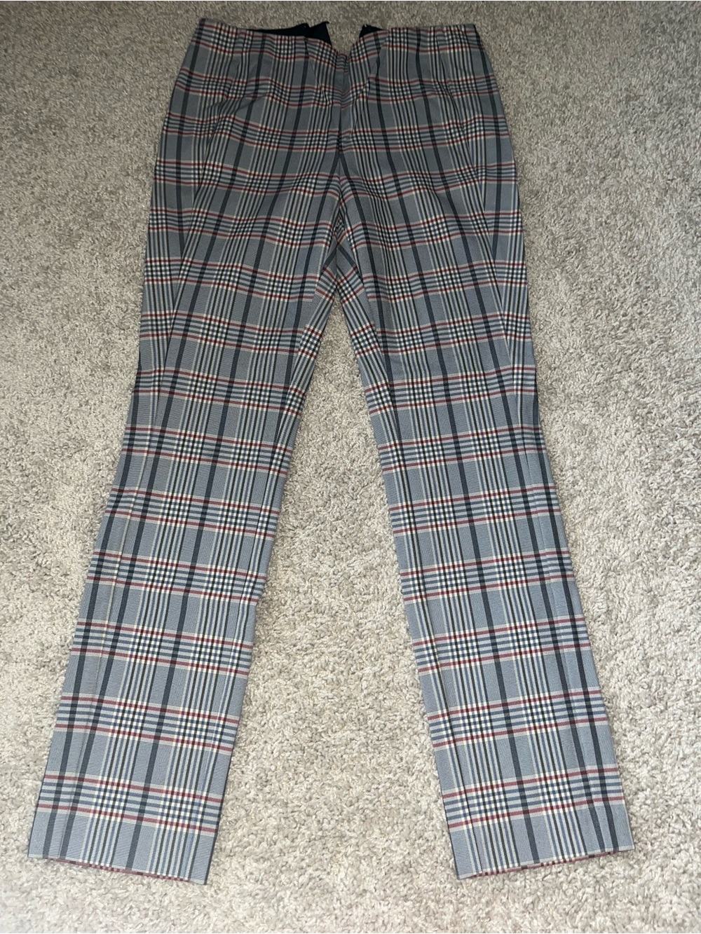 rag & bone Gray Plaid Trousers with Red Accents